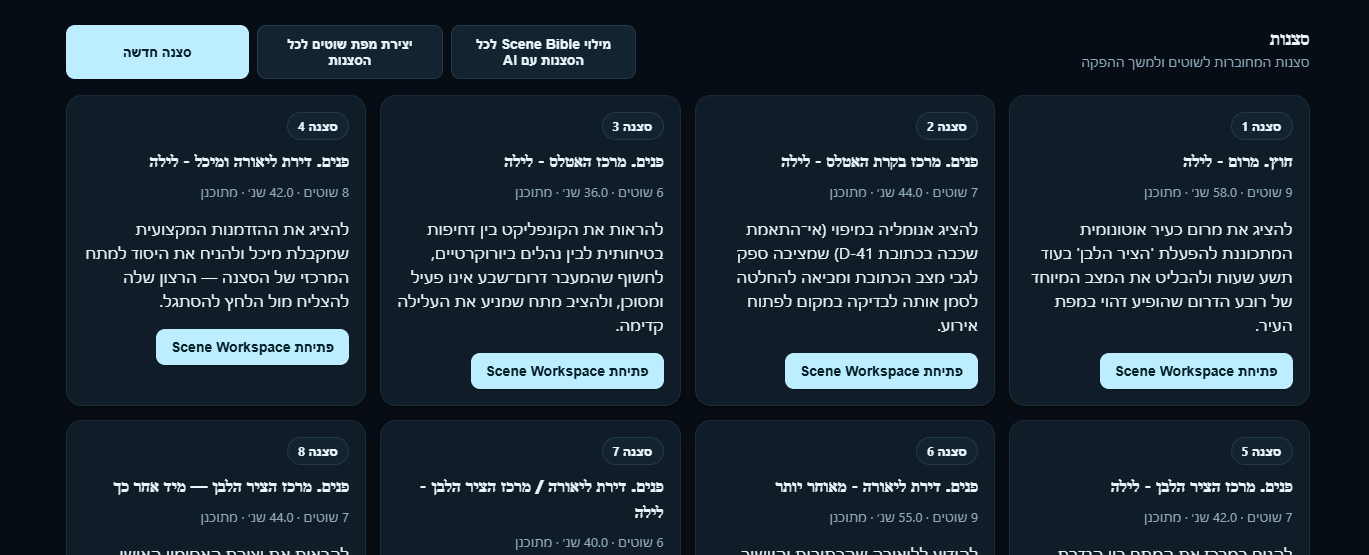 AI Film OS — Scenes: סצנות, שוטים ו-Scene Workspace